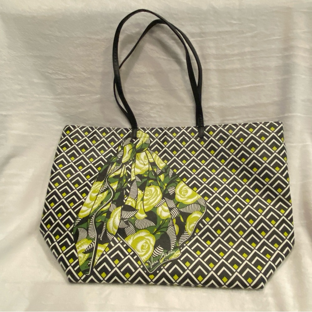 Vera Bradley La Neon Rose Vinyl Double-Take Tote Retired Floral Art Beach XL EUC